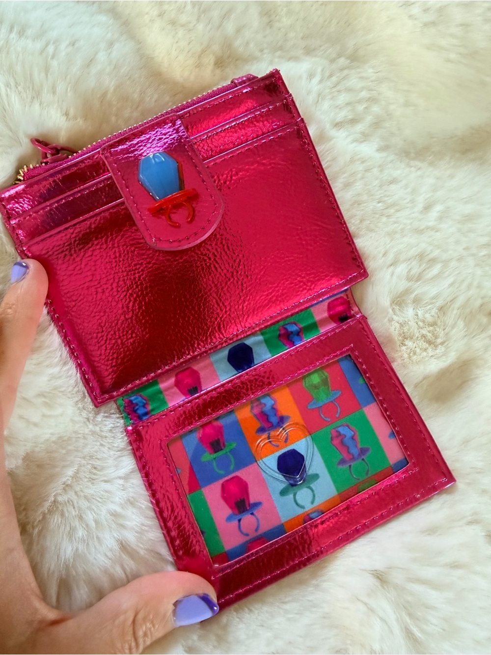 Betsey Johnson Pink Metallic Card Holder Wallet with Colorful Ring Pop Accents - Picture 7 of 12